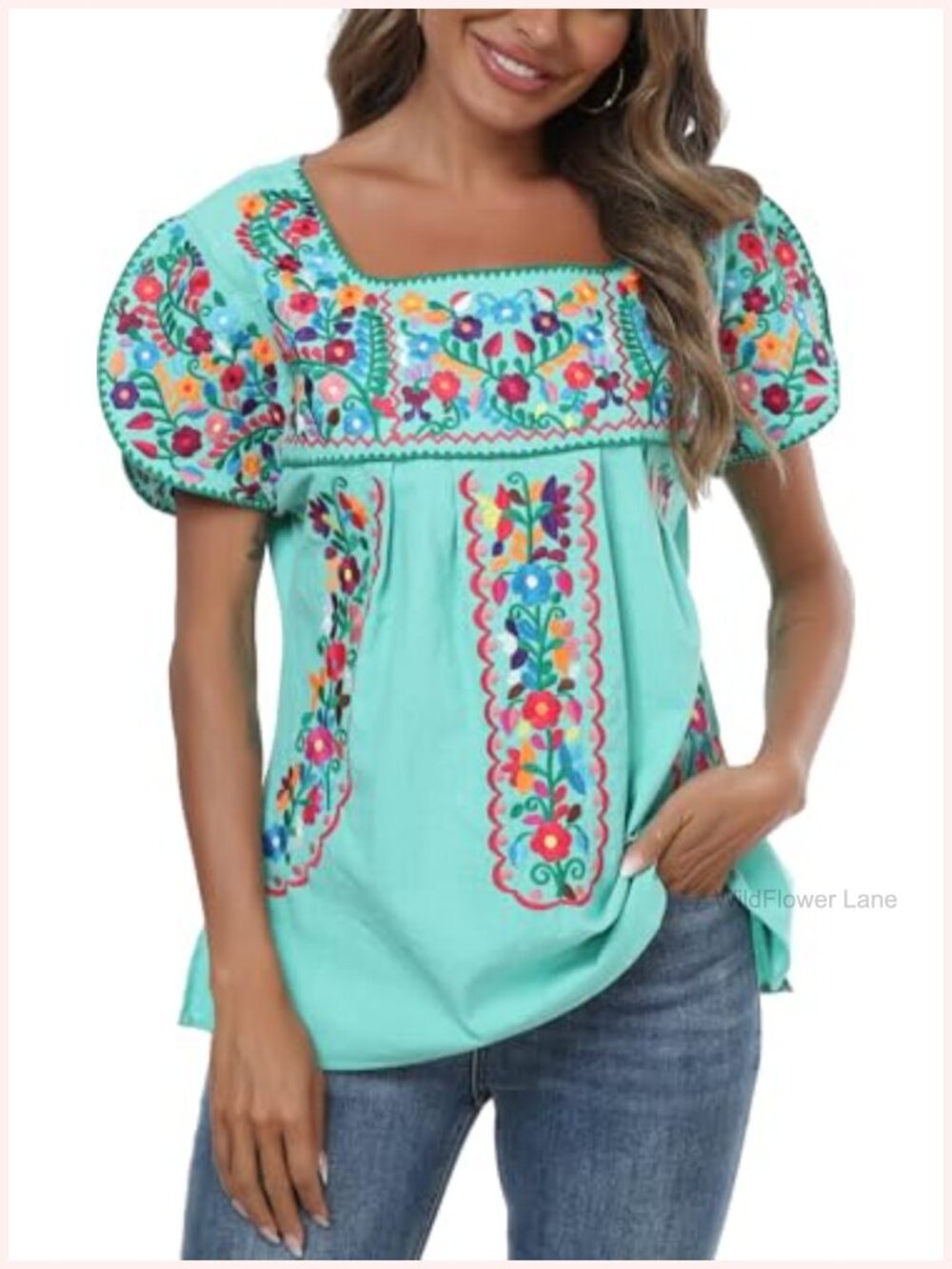100% Cotton Embroidered Peasant Tunic Blouse Women Floral Boho Summer Top